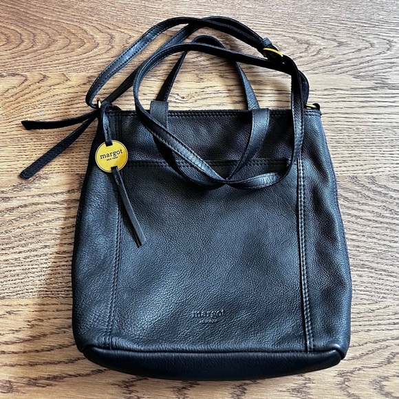 Margot New York Pebbled Leather Minimalist Tote Bag Black - Picture 1 of 13
